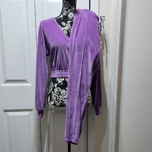 Fashion Nova Purple Velour Tracksuit Set M